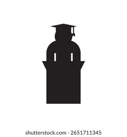  graduate giving speech. Graduation speaker in gown, great for education or ceremony themes.