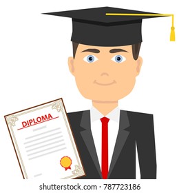A graduate in a graduate's hat with a diploma. The concept of education. Flat design, vector illustration, vector.