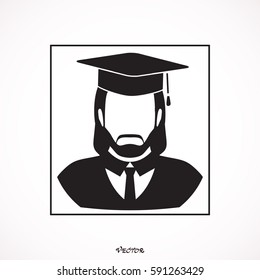 Graduate in graduation cap, avatar, flat style vector illustration. The student man icon. School, academy, college, education symbol.
