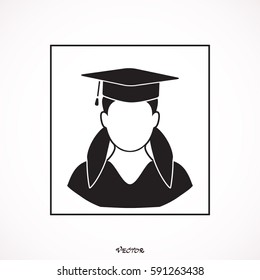 Graduate in graduation cap, avatar, flat style vector illustration. The student woman icon. School, academy, college, education symbol.