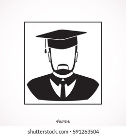 Graduate in graduation cap, avatar, flat style vector illustration. The student man icon. School, academy, college, education symbol.