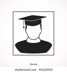 Graduate in graduation cap, avatar, flat style vector illustration. The student man icon. School, academy, college, education symbol.