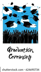 Graduate Hands Throwing Up Graduation Hats. Graduation Ceremony background