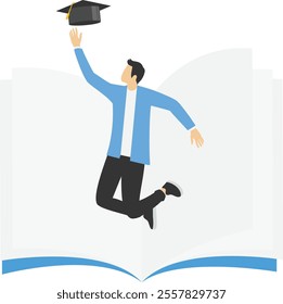 Graduate are happy to receive a diploma, holiday for students, joyful children characters, graduation education training, Vector illustration design concept in flat style