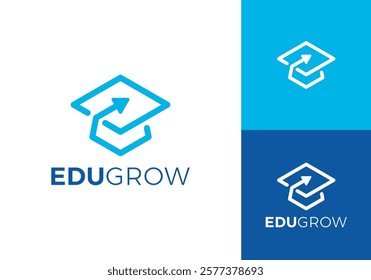 graduate hat and arrow logo design. finance education symbol vector graphic