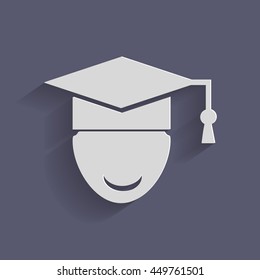 graduate hat avatar sign. the head of the student learner. Education sign, symbol icon college or institute. graduation