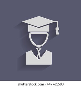 graduate hat avatar sign. the head of the student learner. Education sign, symbol icon college or institute. graduation