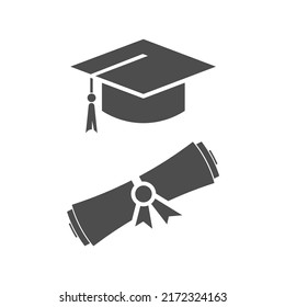 Graduate hat and diploma roll for website, application and creative design. Flat style