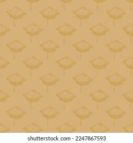 Graduate hat engraved seamless pattern. Vintage element education in hand drawn style.