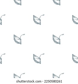 Graduate hat engraved seamless pattern. Vintage element education in hand drawn style.