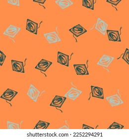Graduate hat engraved seamless pattern. Vintage element education in hand drawn style.