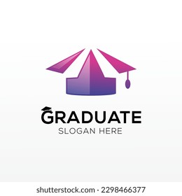 Graduate hat and fast logo design vector