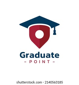 Graduate hat and  gps map point logo vector. College, university and institute location logo template design concept.