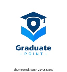 Graduate hat and  gps map point logo vector. College, university and institute location logo template design concept.