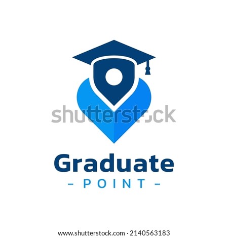 Graduate hat and  gps map point logo vector. College, university and institute location logo template design concept.
