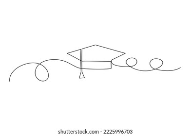 Graduate hat line. Education, degree ceremony concept. Education, knowledge concept. Vector illustration. Stock image.