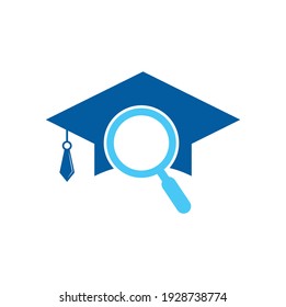 Graduate Hat and Magnifying Glass logo design. Student finder vector logo template.