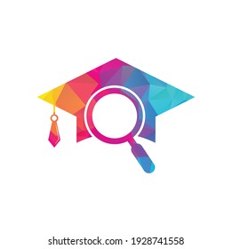Graduate Hat and Magnifying Glass logo design. Student finder vector logo template.