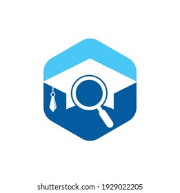 Graduate Hat and Magnifying Glass logo design. Student finder vector logo template.