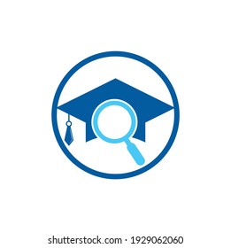 Graduate Hat and Magnifying Glass logo design. Student finder vector logo template.