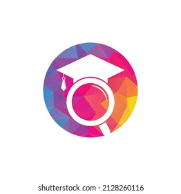 Graduate Hat and Magnifying Glass logo design. Student finder vector logo template.	