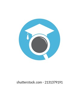 Graduate Hat and Magnifying Glass logo design. Student finder vector logo template.	