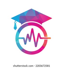 Graduate hat and medical pulse logo vector. Medical and nursing education logo template design concept.