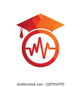 Graduate hat and medical pulse logo vector. Medical and nursing education logo template design concept	