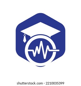 Graduate hat and medical pulse logo vector. Medical and nursing education logo template design concept	