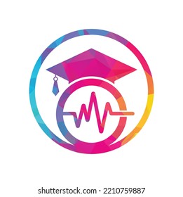 Graduate hat and medical pulse logo vector. Medical and nursing education logo template design concept	