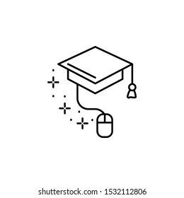 Graduate hat, mouse icon. Simple line, outline vector of online educationa icons for ui and ux, website or mobile application
