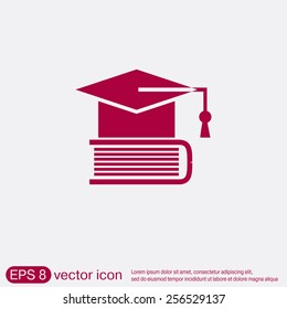 Graduate hat on the book. icon teachings. symbol of knowledge, college or high school