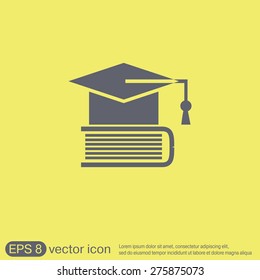 Graduate hat on the book. icon teachings. symbol of knowledge, college or high school