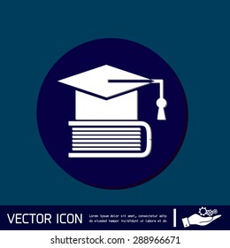 Graduate hat on the book. icon teachings. symbol of knowledge, college or high school