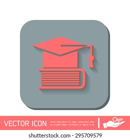 Graduate hat on the book. icon teachings. symbol of knowledge, college or high school