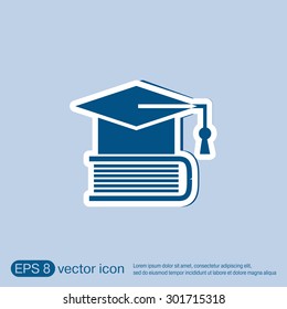 Graduate hat on the book. icon teachings. symbol of knowledge, college or high school