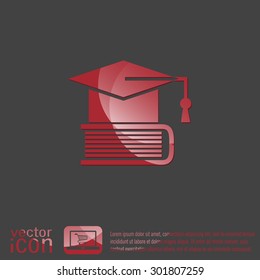 Graduate hat on the book. icon teachings. symbol of knowledge, college or high school