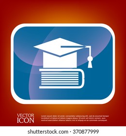Graduate hat on the book. icon teachings. symbol of knowledge, college or high school