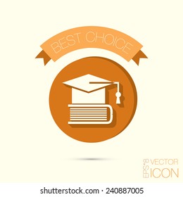 A graduate of the hat on the books. icon teachings. symbol of knowledge, college or high school