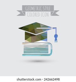 A graduate of the hat on the books. icon teachings. Symbol of knowledge, college or high school