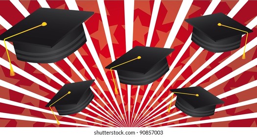 graduate hat over red background vector illustration