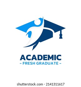Graduate hat and star logo vector. Success student logo template design concept.