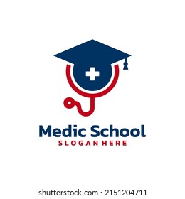 Graduate hat and stethoscope logo vector. Medical and nursing education logo template design concept.