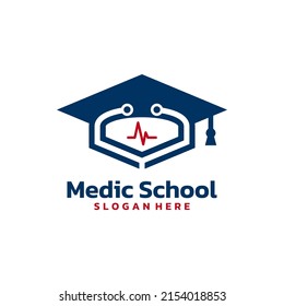 Graduate hat and stethoscope logo vector. Medical and nursing education logo template design concept.