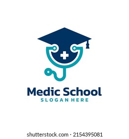 Graduate hat and stethoscope logo vector. Medical and nursing education logo template design concept.