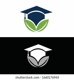 Graduate hat with two leaf logo design.