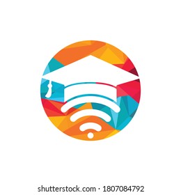 Graduate hat and wifi vector logo design. Study online logo concept.