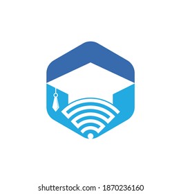 Graduate hat and wifi vector logo design. Study online logo concept.