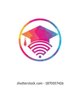 Graduate hat and wifi vector logo design. Study online logo concept.