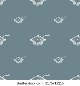 Graduierte Hüte graviert nahtloses Muster. Vintage Element Bildung in handgezeichnet Stil. Skizze-Textur für Gewebe, Tapeten, Textilien, Druck, Titel, Packpapier. Vektorgrafik.